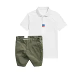 Set Bộ Nam - Áo Thun Nam Polo Cổ Bẻ Thêu 3 Sọc Đỏ Xanh Và Quần Short Kaki Co Giãn Phối Nút Cao Cấp (Có Size 36)