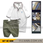 Set Bộ Nam - Áo Thun Nam Polo Cổ Bẻ Thêu Logo Hình Tam Giác Và Quần Short Kaki Co Giãn Phối Nút Cao Cấp (Có Size 36)