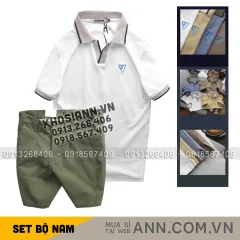 Set Bộ Nam - Áo Thun Nam Polo Cổ Bẻ Thêu Logo Hình Tam Giác Và Quần Short Kaki Co Giãn Phối Nút Cao Cấp (Có Size 36)