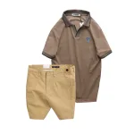 Set Bộ Nam - Áo Thun Nam Polo Cổ Bẻ Thêu Logo Hình Tam Giác Và Quần Short Kaki Co Giãn Phối Nút Cao Cấp (Có Size 36)
