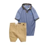 Set Bộ Nam - Áo Thun Nam Polo Cổ Bẻ Thêu Logo Hình Tam Giác Và Quần Short Kaki Co Giãn Phối Nút Cao Cấp (Có Size 36)