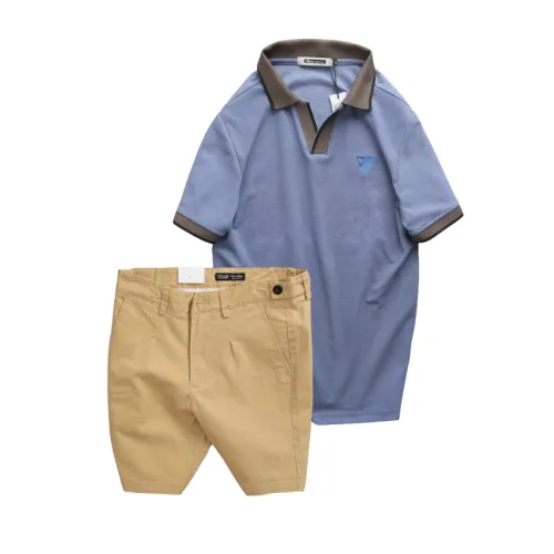 Set Bộ Nam - Áo Thun Nam Polo Cổ Bẻ Thêu Logo Hình Tam Giác Và Quần Short Kaki Co Giãn Phối Nút Cao Cấp (Có Size 36)