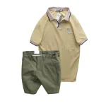 Set Bộ Nam - Áo Thun Nam Polo Cổ Bẻ Thêu Logo Hình Tam Giác Và Quần Short Kaki Co Giãn Phối Nút Cao Cấp (Có Size 36)