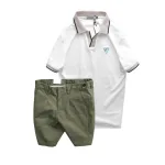 Set Bộ Nam - Áo Thun Nam Polo Cổ Bẻ Thêu Logo Hình Tam Giác Và Quần Short Kaki Co Giãn Phối Nút Cao Cấp (Có Size 36)