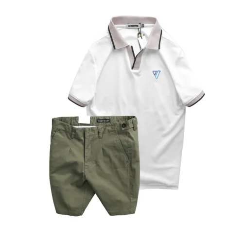 Set Bộ Nam - Áo Thun Nam Polo Cổ Bẻ Thêu Logo Hình Tam Giác Và Quần Short Kaki Co Giãn Phối Nút Cao Cấp (Có Size 36)