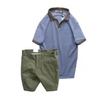 Set Bộ Nam - Áo Thun Nam Polo Cổ Bẻ Thêu Logo Hình Tam Giác Và Quần Short Kaki Co Giãn Phối Nút Cao Cấp (Có Size 36)