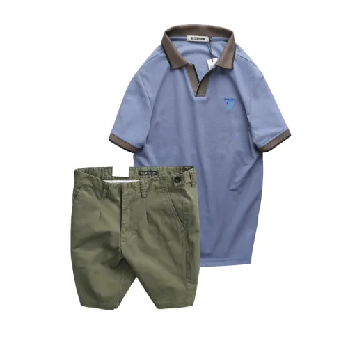 Set Bộ Nam - Áo Thun Nam Polo Cổ Bẻ Thêu Logo Hình Tam Giác Và Quần Short Kaki Co Giãn Phối Nút Cao Cấp (Có Size 36)