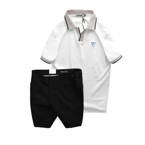 Set Bộ Nam - Áo Thun Nam Polo Cổ Bẻ Thêu Logo Hình Tam Giác Và Quần Short Kaki Co Giãn Phối Nút Cao Cấp (Có Size 36)
