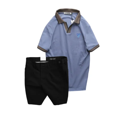Set Bộ Nam - Áo Thun Nam Polo Cổ Bẻ Thêu Logo Hình Tam Giác Và Quần Short Kaki Co Giãn Phối Nút Cao Cấp (Có Size 36)