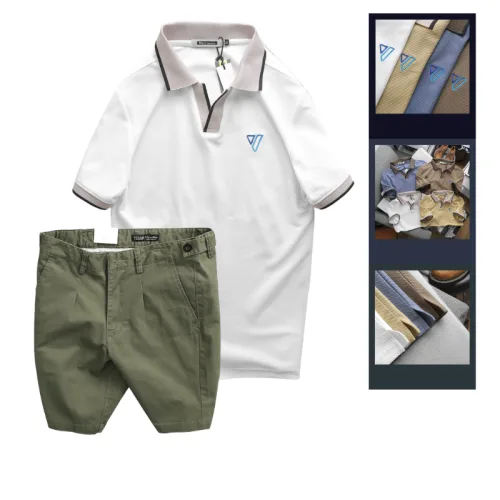 Set Bộ Nam - Áo Thun Nam Polo Cổ Bẻ Thêu Logo Hình Tam Giác Và Quần Short Kaki Co Giãn Phối Nút Cao Cấp (Có Size 36)