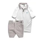 Set Bộ Nam - Áo Thun Nam Polo Cổ Bẻ Thêu Logo Hình Tam Giác Và Quần Short Kaki Co Giãn Phối Nút Cao Cấp (Có Size 36)
