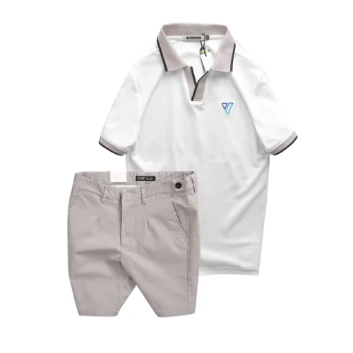 Set Bộ Nam - Áo Thun Nam Polo Cổ Bẻ Thêu Logo Hình Tam Giác Và Quần Short Kaki Co Giãn Phối Nút Cao Cấp (Có Size 36)