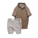 Set Bộ Nam - Áo Thun Nam Polo Cổ Bẻ Thêu Logo Hình Tam Giác Và Quần Short Kaki Co Giãn Phối Nút Cao Cấp (Có Size 36)