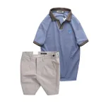 Set Bộ Nam - Áo Thun Nam Polo Cổ Bẻ Thêu Logo Hình Tam Giác Và Quần Short Kaki Co Giãn Phối Nút Cao Cấp (Có Size 36)
