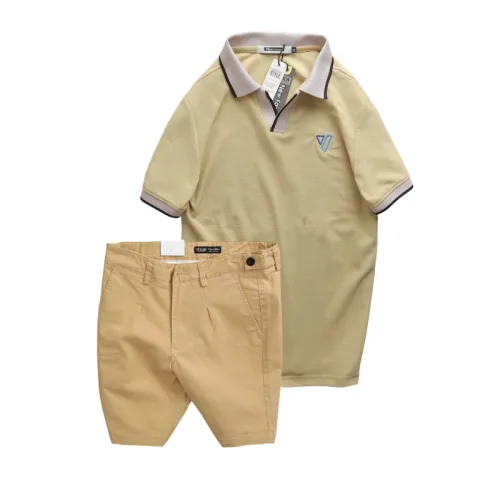 Set Bộ Nam - Áo Thun Nam Polo Cổ Bẻ Thêu Logo Hình Tam Giác Và Quần Short Kaki Co Giãn Phối Nút Cao Cấp (Có Size 36)