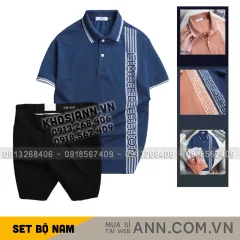 Set Bộ Nam - Áo Thun Nam Polo Cổ Bẻ Vải Cá Sấu Poly Phối Họa Tiết Sọc Và Quần Short Kaki Co Giãn Phối Nút Cao Cấp (Có Size 36)