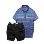 Set Bộ Nam Áo Thun Polo Hoạ Tiết Sọc Ngang Có Túi Quần Short Kaki Túi Hộp