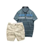 Set Bộ Nam Áo Thun Polo Hoạ Tiết Sọc Ngang Có Túi Quần Short Kaki Túi Hộp