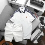 Set Bộ Nam Áo Thun Polo Logo Trước Ngực & Phối Họa Tiết Chữ G & Quần Short Kaki Bền Đẹp Có Big Size