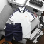 Set Bộ Nam Áo Thun Polo Logo Trước Ngực & Phối Họa Tiết Chữ G & Quần Short Kaki Bền Đẹp Có Big Size