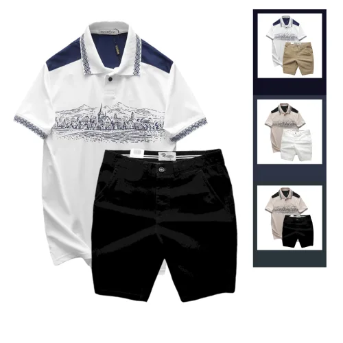 Set Bộ Nam Áo Thun Polo Pack Horse Họa Tiết Ngôi Làng Cổ Điển Quần Short Kaki Cao Cấp (Có Size 3x)