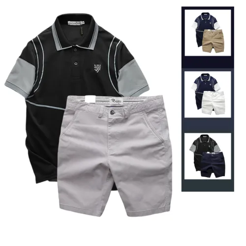 Set Bộ Nam Áo Thun Polo Pack Horse Logo Thêu Nổi In Chữ Trinity + Quần Short Kaki Cao Cấp