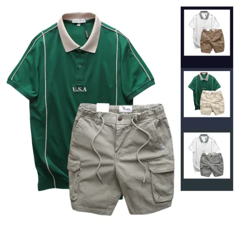 Set Bộ Nam Áo Thun Polo Pack Horse Thêu Nổi Chữ U.S.A + Quần Short Kaki Túi Hộp Cao Cấp