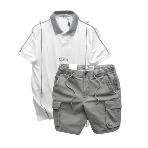 Set Bộ Nam Áo Thun Polo Pack Horse Thêu Nổi Chữ U.S.A + Quần Short Kaki Túi Hộp Cao Cấp
