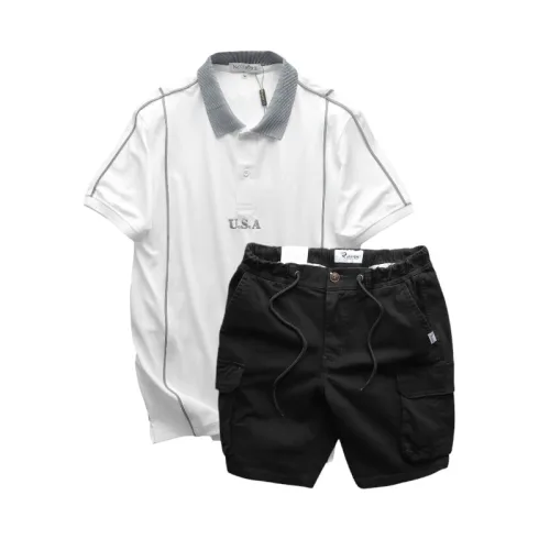Set Bộ Nam Áo Thun Polo Pack Horse Thêu Nổi Chữ U.S.A + Quần Short Kaki Túi Hộp Cao Cấp