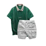 Set Bộ Nam Áo Thun Polo Pack Horse Thêu Nổi Chữ U.S.A + Quần Short Kaki Túi Hộp Cao Cấp