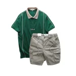 Set Bộ Nam Áo Thun Polo Pack Horse Thêu Nổi Chữ U.S.A + Quần Short Kaki Túi Hộp Cao Cấp