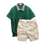 Set Bộ Nam Áo Thun Polo Pack Horse Thêu Nổi Chữ U.S.A + Quần Short Kaki Túi Hộp Cao Cấp
