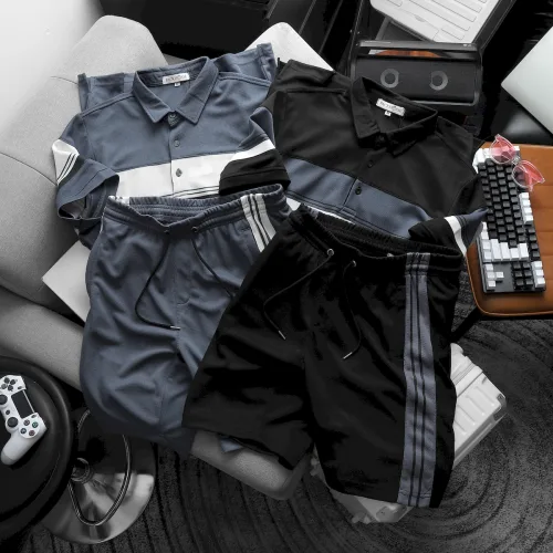 Set Bộ Nam Pack Horse Áo Thun Polo Sọc Ngang Quần Short Thể Thao