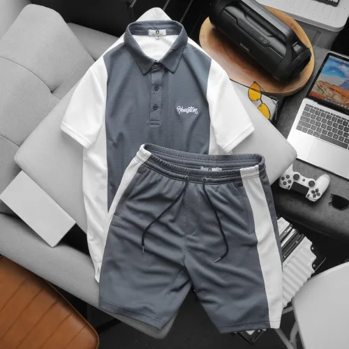 Set Bộ Nam Quần Short Áo Cổ Bẻ Thêu Logo Houston