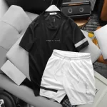 Set Bộ Nam Quần Short Áo Tay Ngắn Viền Sọc In Chữ Orgininal