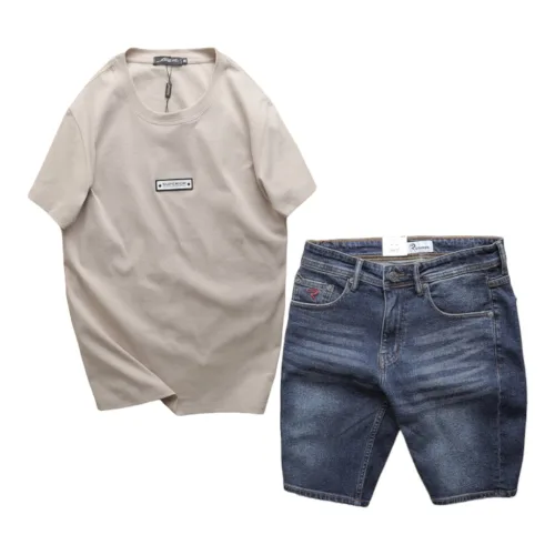 Khám phá Set Bộ Nam Quần Short Jeans Phối Áo Thun Cổ Tròn Tag Chữ Superior thuộc nhóm Áo thun nam có cổ, áo polo