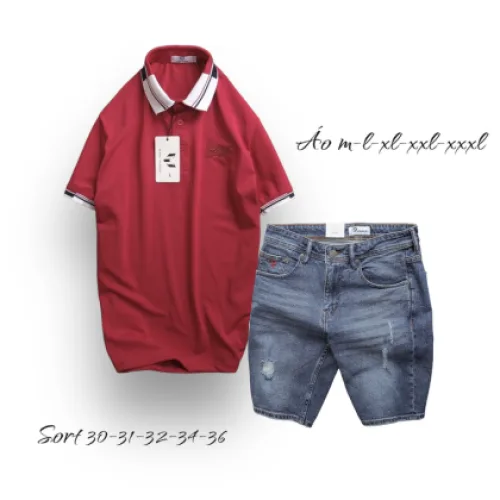 Set Bộ Nam Quần Short Jeans Phối Áo Thun Polo Cổ Bẻ Thêu Chữ Jasson