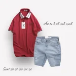 Set Bộ Nam Quần Short Jeans Phối Áo Thun Polo Cổ Bẻ Thêu Chữ Jasson