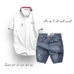 Set Bộ Nam Quần Short Jeans Phối Áo Thun Polo Cổ Bẻ Thêu Chữ Jasson