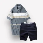 Set Bộ Nam Quần Short Kaki Cao Cấp Phối Áo Thun Sọc Trung Niên Melan