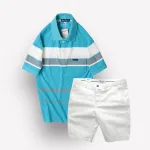 Set Bộ Nam Quần Short Kaki Cao Cấp Phối Áo Thun Sọc Trung Niên Melan