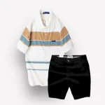 Set Bộ Nam Quần Short Kaki Cao Cấp Phối Áo Thun Sọc Trung Niên Melan