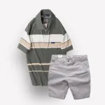 Set Bộ Nam Quần Short Kaki Cao Cấp Phối Áo Thun Sọc Trung Niên Melan