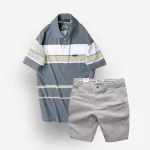 Set Bộ Nam Quần Short Kaki Cao Cấp Phối Áo Thun Sọc Trung Niên Melan