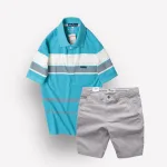 Set Bộ Nam Quần Short Kaki Cao Cấp Phối Áo Thun Sọc Trung Niên Melan