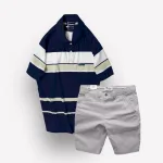Set Bộ Nam Quần Short Kaki Cao Cấp Phối Áo Thun Sọc Trung Niên Melan
