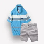 Set Bộ Nam Quần Short Kaki Cao Cấp Phối Áo Thun Sọc Trung Niên Melan