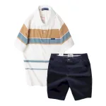 Set Bộ Nam Quần Short Kaki Cao Cấp Phối Áo Thun Sọc Trung Niên Melan