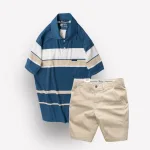 Set Bộ Nam Quần Short Kaki Cao Cấp Phối Áo Thun Sọc Trung Niên Melan