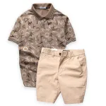 Set Bộ Nam Quần Short Kaki Lưng Thun Phối Áo Thun Polo Cổ Bẻ In Chữ MXO